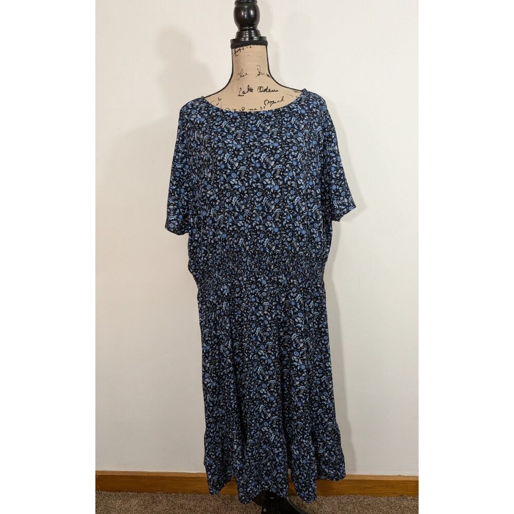 NWT Croft & Barrow Women Blue Floral Short Sleeve Tiered Stretch Cottagecore 3X